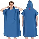 Asde PonDy Mikrofaser Badeponcho Unisex Damen Herren, Umziehhilfe & Handtuch, schnelltrocknend saugstark, Ultraleicht kompakt für Wassersport Surfen Strand Camping (Blau, Mittelgroße)