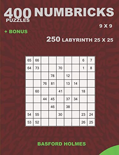 400 NUMBRICKS puzzles 9 x 9 + BONUS 250 LABYRINTH 25 x 25: Sudoku with EASY, MEDIUM, HARD, VERY HARD levels puzzles and a Labyrinth very hard levels (Numbricks classic sudoku)