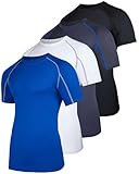 4 Pack: Mens Short Sleeve Shirts Compression Base Layer Tight Thermal Undershirt Slimming Black Active Fitness Athletic T-Shirt Quick Dry Fit Workout Sports Rashguard Gym Running Top, Set 5,L
