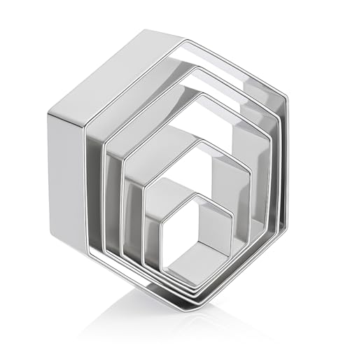 Giantree Set di 5 tagliapasta in acciaio inox, per biscotti a forma di esagono, per decorazioni per torte, per dolci, fondente, cucina, biscotti a ciambella