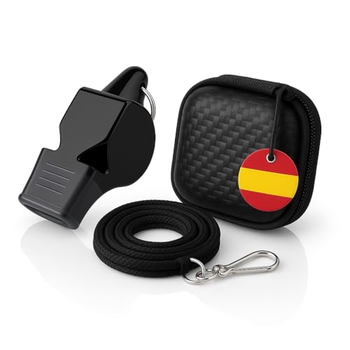 MY WAVE DZ Silbato de Acero Inoxidable con Bola | Silbato Árbitro Profesional, Socorrista y Emergencia | Sonido Clásico Potente y Preciso (Negro)