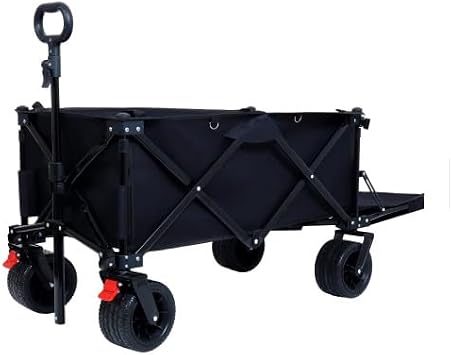 Heavy Duty Foldable Utility Wagon Cart with Extended Tailgate, All Terrain Wheels 400LB Capacity, Long Extender, Large Beach/Garden Cart for Outdoor Activities, CampingBlack