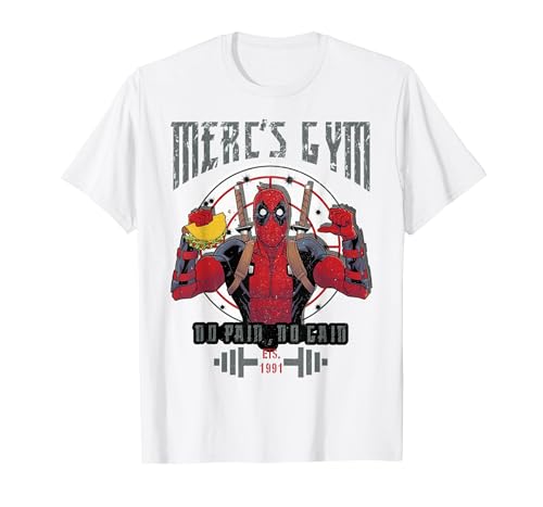 Image of Marvel Deadpool Mercenary Gym No Pain No Gain T-Shirt, Men, White, XX-Large
