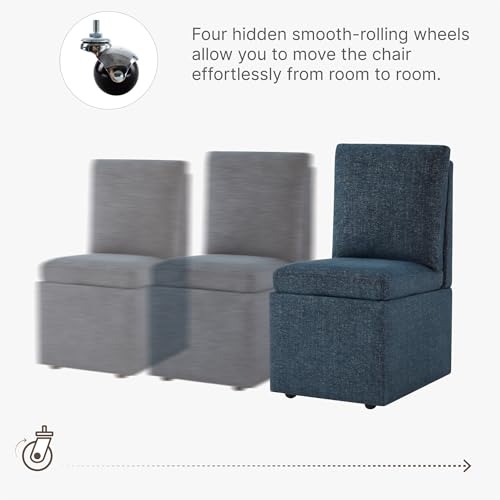 Upholstered Dining Chair with Casters Armless Modern Rolling Design for Diningroom Bedroom Livingroom Reading Room, Set of 2,Blue
