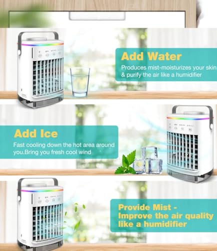 TiMT-Portable-Air-conditIoner-powerful-4-Speed-air-cooler-Mini-Desk-AC-Fan-with-7-colors-Light-Evaporative-Air-Cooler-with-Timer-AC-Air-Misting-cooler-Fan-for-Office-Room-Study-White-CF006