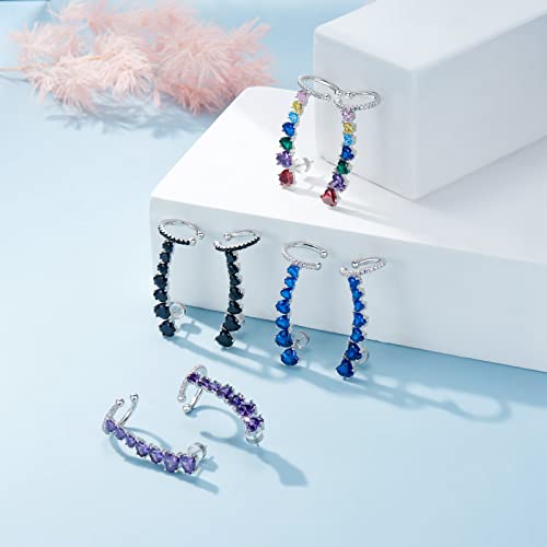 925 Sterling Silver Post Stud Earrings For Women Cartilage Ear Cuffs Hoop Climber 7 White Cubic Zirconia Cz Hypoallergenic Piercing Gifts For Her #TOP3