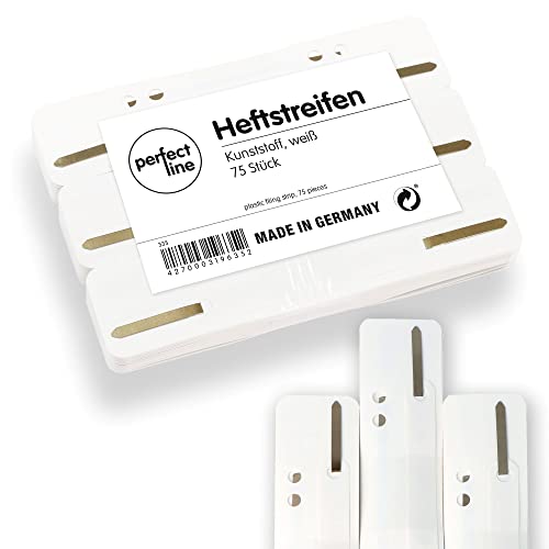 perfect line • 75 Heftstreifen PP (3x25), recycelbarer Kunststoff, MADE IN GERMANY (Weiß)