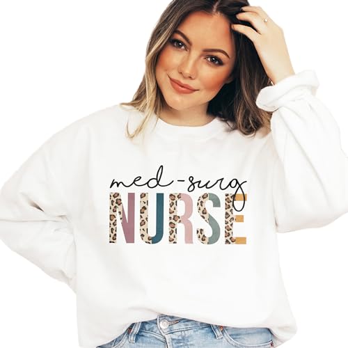 Med Surg Nurse Sweatshirt, Cute Half Leopard Sweater, Medical Surgical Nurse Gift, Nursing School Grad, Surgical Department, Nurses Week Unisex Long Sleeve Crewneck2
