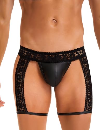 comeondear Mens Thongs Underwear Sexy Lace Sissy Panties with Garter Gay Lingerie for Men Cumdump Non-tight