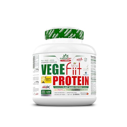 AMIX - Proteína en Polvo - Vegefiit Protein en Formato de 2 kilos - Gran Aporte de Nutrientes - Ayuda a Aumentar la Masa Muscular - Sabor a Vainilla