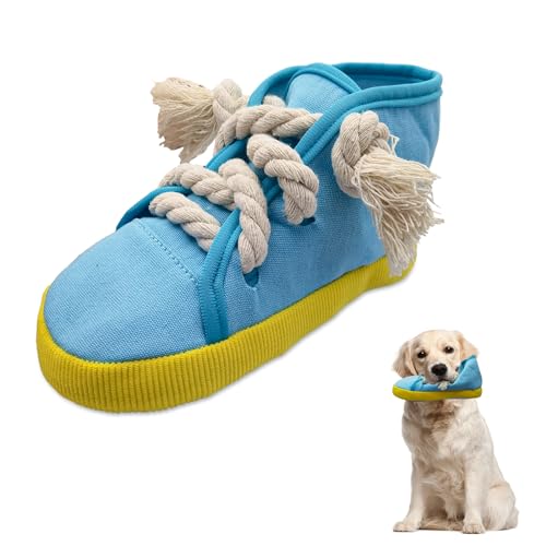 Andiker Dog Squeaky Toy, Durable Shoes-shaped Dog Chew Toys with Squeakers to Reduce Boredom and Consume Extra Energy Interactive Puppy Chew Toys for Small Medium Large Dogs (High,Blue)
