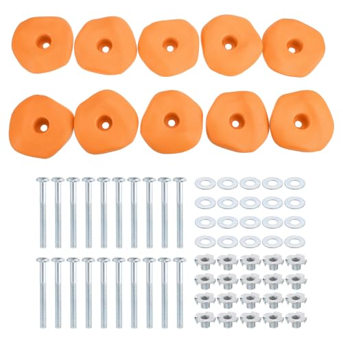 PATIKIL Rock Climbing Holds, 10 Pcs Climbing Rock Wall Grips Play Set Climber Attachments with Single Holes for Playground Accessories Indoor Outdoor Tree Training, Yellow-C