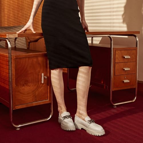 Image of BEAU TODAY Chunky Loafers Women,Leather Platform Loafers for Women,Lug Sole Slip On Chain Shoes,Comfortable Work Office Business Casual Office Dress Shoes