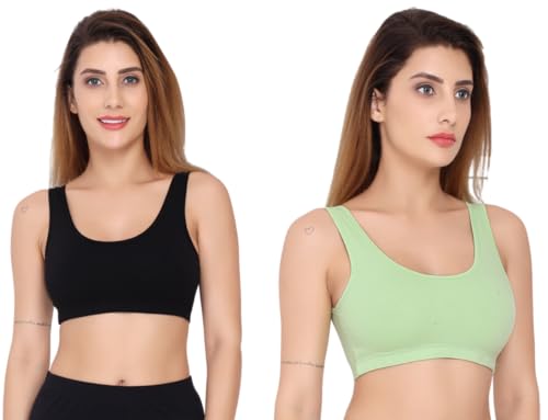 Image of Celary Women's Super Cotton Blend Sports Bra||Non Padded|| Wirefree Everyday use||Low Impact-Full Coverage Bra|| 2 Piece Combo Sports Bra