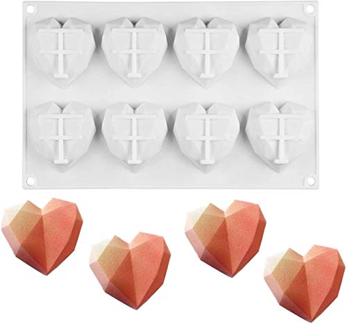 Heart Molds for Chocolate, Reusable Silicone Geometric 3D Diamond Shaped Mold for Baking Chocolate Fondant Wedding Engagement Valentines Day