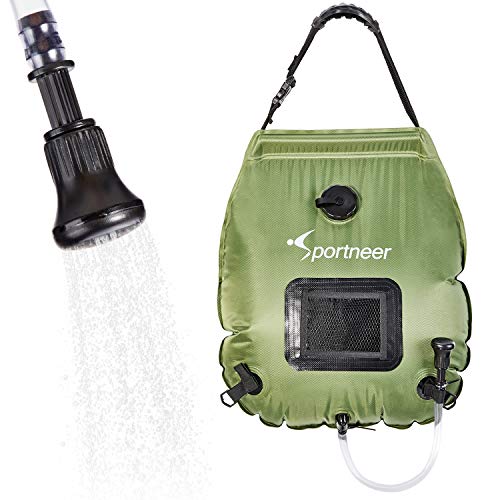 Sportneer Camping Shower Bag, Solar Heating Portable Shower Bag 20L/5 Gallon Camp Shower Removable Hose & Switchable Shower Head Hot Water 45°C for Outdoor Traveling Hiking Beach Swimming (Army Green)