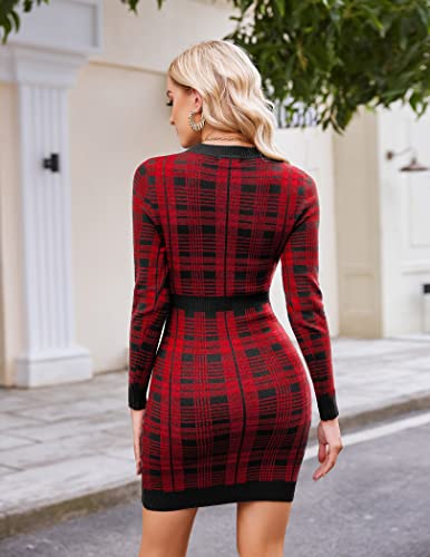 Image of Beyove Women's Colorblock Striped Long Sleeve Cotton Knit Sweater Bodycon Dress XS-XXL