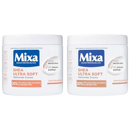 Mixa Shea nährende Creme, für Gesicht, Körper & Hände mit 20% pflanzlichem Glycerin & Sheabutter für sehr trockene Haut, für die ganze Familie, pflegend & feuchtigkeitsspendend Shea Ultra Soft, 400ml