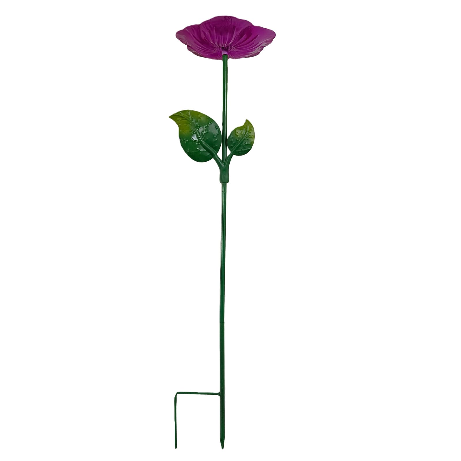 Introti Garden Bee Watering Station with Metal Stake Metal Flower Bee Bath Bowl Weather Resist Insect Pollinator Watering Station for Attracts Bees & Butterflies (Purple)