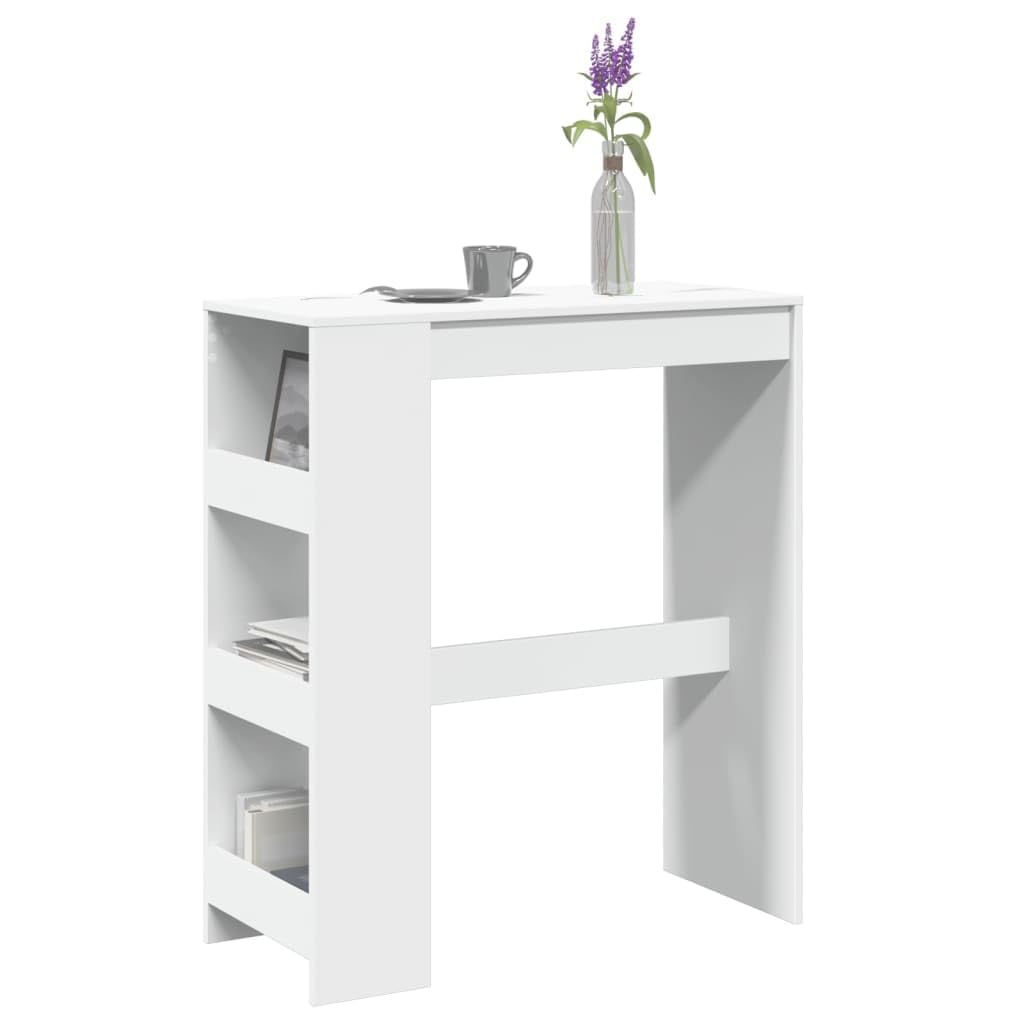 vidaXL Bartisch, Stehtisch mit Regal, Tresentisch für Küche Wohnzimmer Esszimmer, Küchentisch Loungetisch Bistrotisch, Weiß Holzwerkstoff