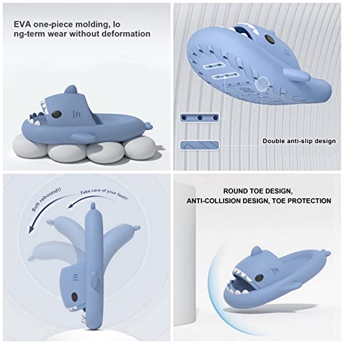 Monerffi Shark Slides For Women Men, 4Cm Thick Sole Cute Cartoon Cloud Shark Slides Kids, Non-Slip Cushioned Quick Drying Comfort Shark Slippers, Beach Shoes Shark Sandals Sliders Indoor & Outdoor #TOP3