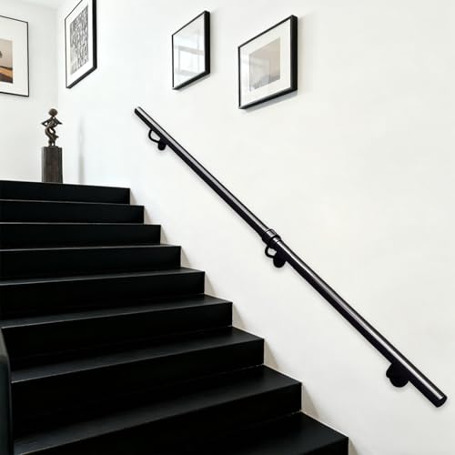 Rambarde d'escalier en fer forgé noir de 2,74 m avec supports - 2