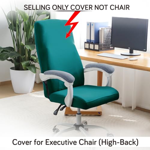 Image of HOKIPO 'SereneSolids' 140 GSM Office Chair Cover for Executive High-Back Chair - Stretchable Fabric, Washable & Anti-Slip - Fits Big & Tall Office Chairs, Teal (AR-5220-TEAL-L)