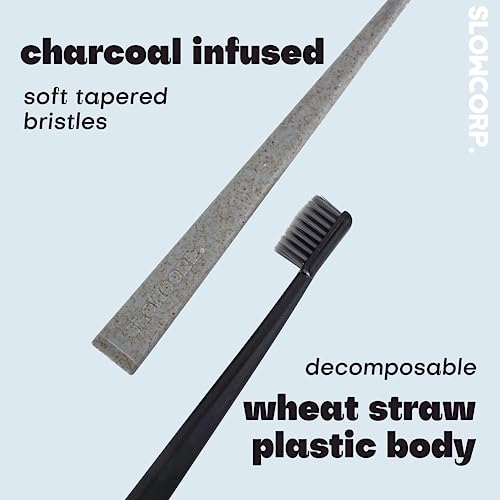 Slowcorp. Soft Charcoal Bristle Toothbrush, Bpa-Free, Deep Cleaning Tapered Bristles With Free-Standing Handle, Natural Teeth Whitening For Kids And Adults, Supports Oral Health (4 Count (Pack Of 1)) #TOP4