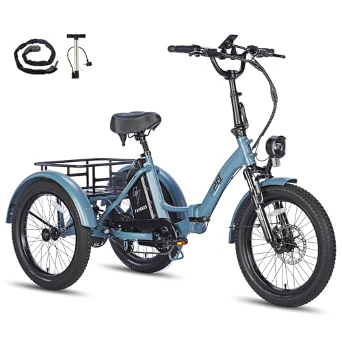 Fafrees Dreirad e Bike F20 Mate, Upgrade 2025 E-Bike 3 Rad 48V 18.2Ah Akku, E Bike Klapprad 20 * 3.0 Zoll, 65N.m Elektro Dreirad Lasten für Erwachsene (Standard, Blau)