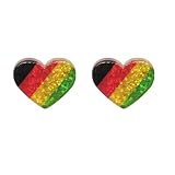 ROSTIVO Acrylic Heart Stud Earrings for Women – Red, Yellow, Green, and Black Striped Design, Lightweight Pan-African Colors Jewelry