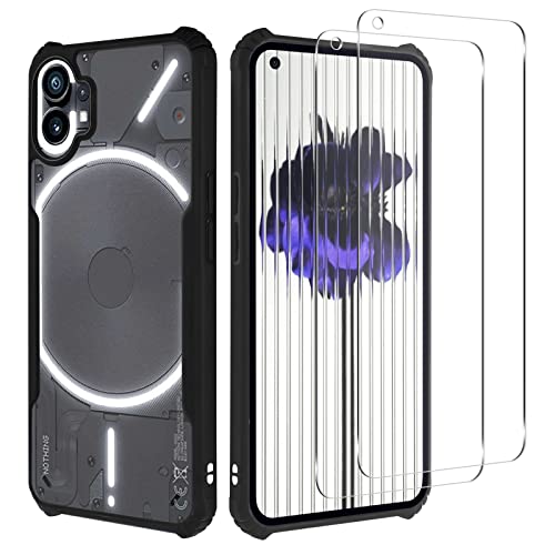 Ermorgen 3 en 1 Pcs Compatible avec Nothing Phone 1 Coque avec 2 Films en Verre Trempé, Réduit Les Empreintes Digitales PC + TPU (Le Film à l'arrière Doit être déchiré) - Noir Cover