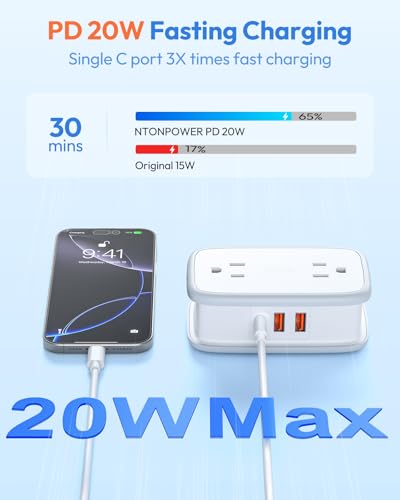 NTONPOWER 20W Travel Power Strip, Travel Essentials Cruise Approved Power Strip Non Surge Protector 4 Outlets 3 USB(1 USB-C) with 4FT Wrapped Extension Cord Flat Plug, Cruise Essentials 2026 — view 3