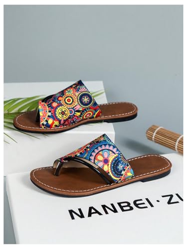 GORGLITTER Women's Bohemian Thong Sandals Open Toe Flip Flops Dressy Slip On Summer Beach Slides4