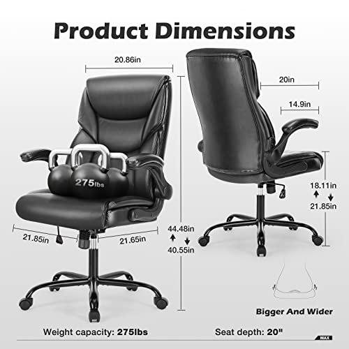 Executive Office Chair – Ergonomic Adjustable Computer Desk Chairs With High Back Flip-Up Armrests, Swivel Task Chair With Lumbar Support, Bonded Leather #TOP4