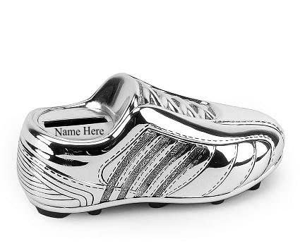 [Custom] Personalised Engraved Silver-plated Football Boot Bank Money Box Christening / Birthday Gift