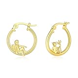 Plikin Angel Devil Mismatched Earrings for Women 14K Gold Plated Copper Angel Devil Hoop Earrings