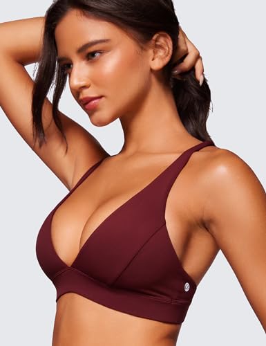 Image of CRZ YOGA Butterluxe Deep V Neck Sports Bras | Light Support, Removable Pads, Yoga, Extremely Soft, Cross Back, Spaghetti Straps, for Women