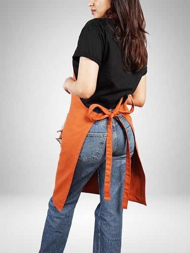 Image of Kitchen Apron - 100% Cotton, Adjustable Neck strap, Large Pocket - Unisex Apron for Men & Women - Cooking, Baking, BBQ, Gardening - Solid Colours, Striped and Checkered Patterns