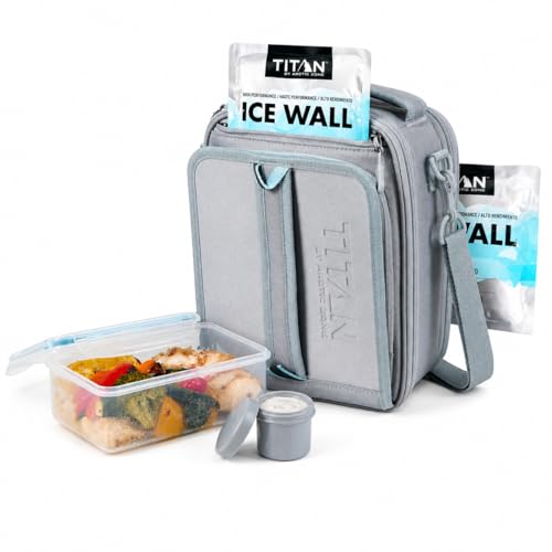 Titan by Arctic Zone Expandable Lunch Box Insulated Crush-Resistant Cooler with 2 Ice Walls & Leak-Proof Lining Meal Prep Bag with Strap & Container for Work & Travel | Black (Pale Frost)