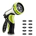 VicTsing Upgraded Version Garden Hose Nozzle, 9 Patterns Heavy-Duty Spray Nozzle with 10 Washers, Thumb Control and Slip Resistant TPR Cover for Watering Plants, Washing Cars, and Showering Pets