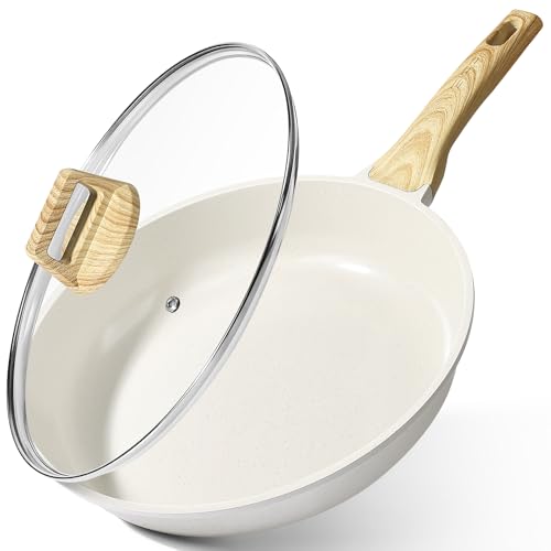 GiPP Padella Antiaderente in Ceramica con Coperchio – Padella Sana e Atossica da 20 cm, Compatibile con Induzione, Senza PFAS e PFOA, Lavabile in Lavastoviglie(Bianco,20cm+Coperchio)