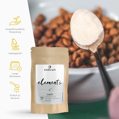 DANUWA Elements 150g – Spurenelemente & Mineralstoffe für Hunde - Canine Booster mit Magnesium, Zink, Kupfer & Mangan – Ergänzungsfuttermittel für gesunde Knochen, Nerven & Immunsystem