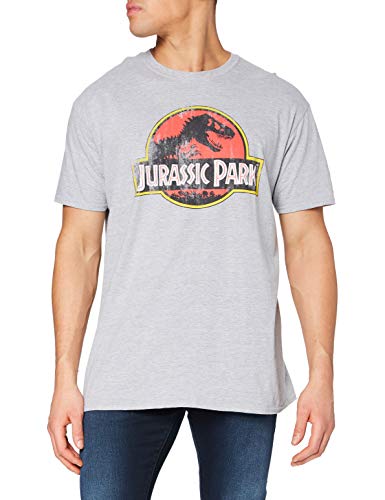 Jurassic Park Logotipo Envejecido Camiseta, Gris, L para Hombre