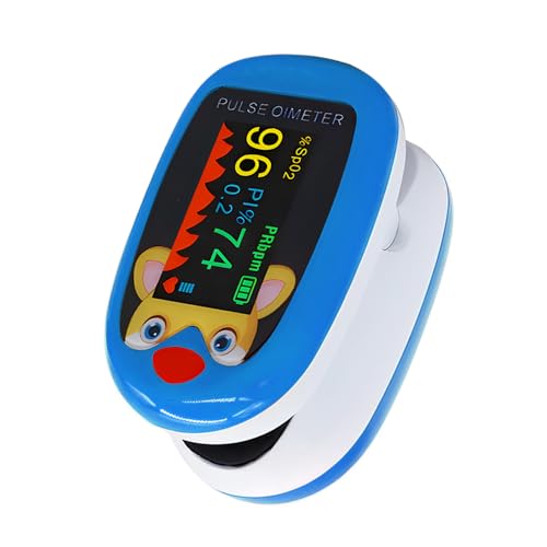 Oxymètre de Doigt, Oxymètre de Pouls Enfant pour 2-12 Ans, Oxymetre de Doigt Professionnel avec Écran Couleur, Affichage des 4 Directions, Mesure de SpO₂ Pouls PI...