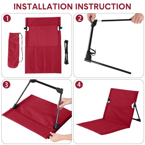Jetec Foldable Floor Backrest Chair Portable Camping Chair with Storage Bag Light Weight Lazy Seat for Indoor Outdoor Bed Ground Park Lawn Concerts Hiking Beach(Red)