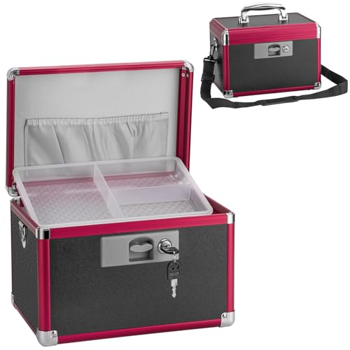 GODLONSEN Medicine Lock Box for Safe Medication - 15 x 8.7 x 9.4 Inches - Lockable Storage Box for Drugs, First Aid Kit Empty, Lock Boxes with Key for Home/Outdoor (Black & Red/X-Large)