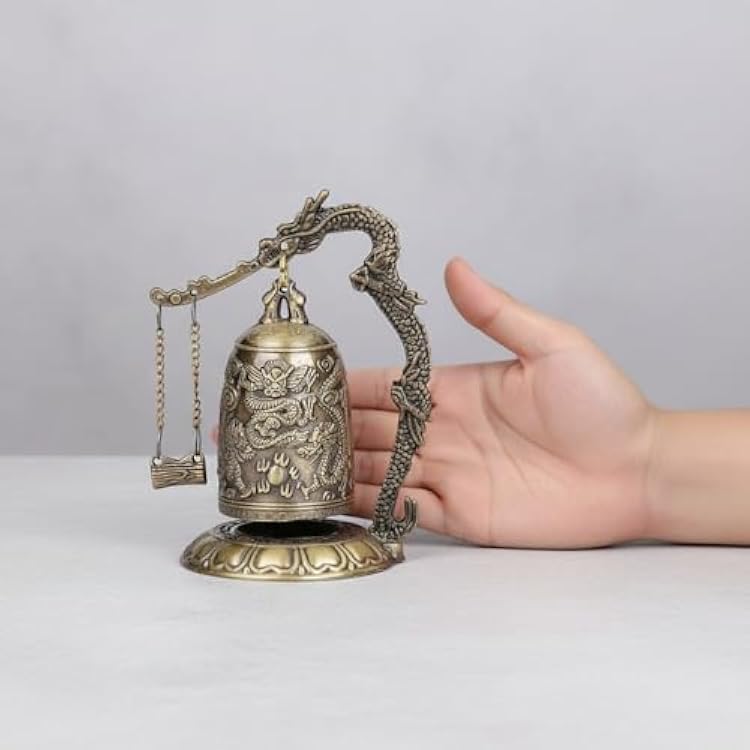 I-MART Asian Oriental Brass Gong with Dragon Stand Mini Gong Meditation Bell for Japanese Desk Accessories Tibetan Bells and Dragon Symbol Zen Art Accent