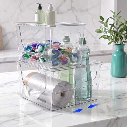 BLULEE 2 Pack Clear Trash Bag Holder, Under Sink Trash Dispenser