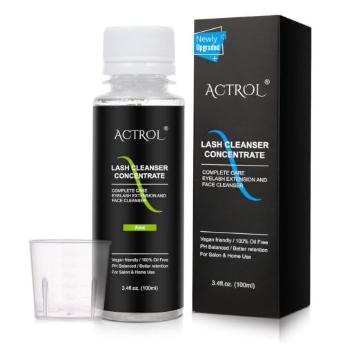 ACTROL Eyelash Cleanser Concentrate 100ml Aloe Professional Lash Shampoo Foaming Cleanser Paraben & Sulfate Free Non-lrritating Wash for Extensions Lashes with Salon Home Care-Makes 20 Bottles