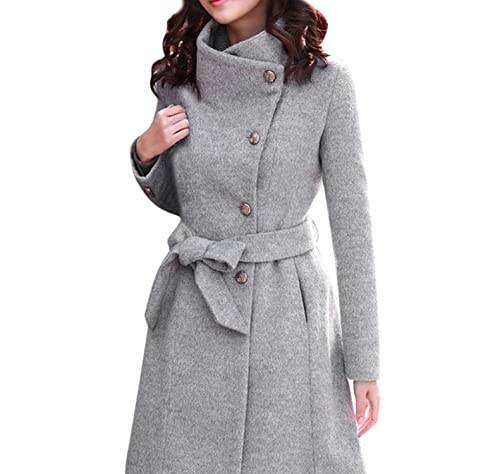 Manteau en laine m?�lang?�e pour femmes, manteau ?� revers ?� col montant, cardigan boutonn?� 